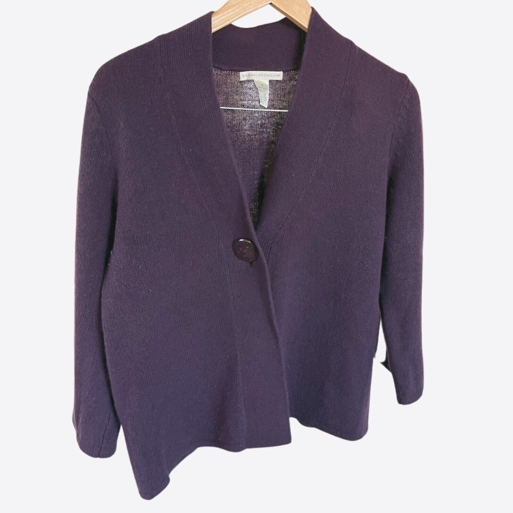Sarah Spencer Purple Lambswool Angora Rabbit Hair Single Button Cardigan Sz M